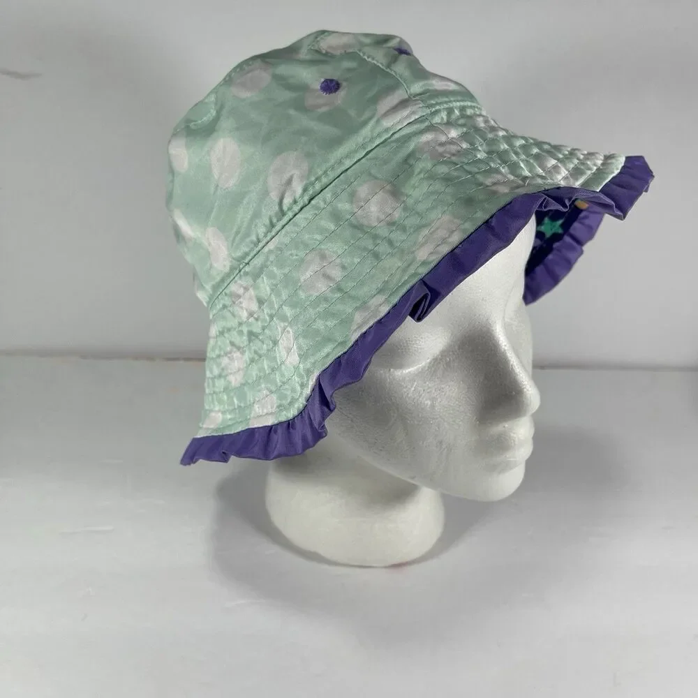 UVSkinz Reversible Toddler Sun Hat - UPF 50+ Mint Polka Dot & Fish Print Size 7